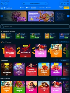 Seleção de jogos de cassino no app